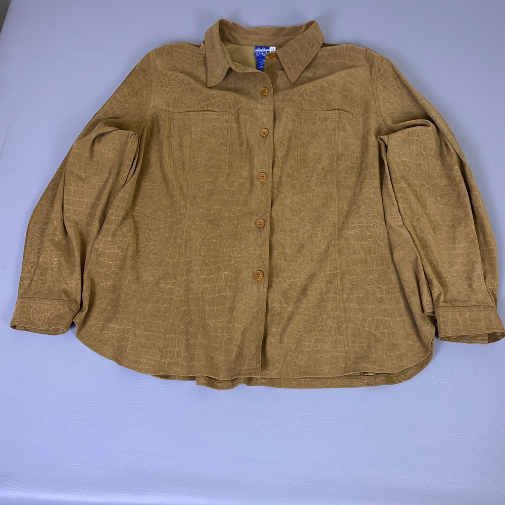 Venezia Jeans Faux Suede Blouse Shirt‎ Women's 26/28 Tan Crocodile Embossed